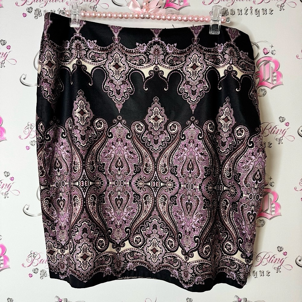 INC International Concepts Black purple Baroque Pencil Skirt paisley print